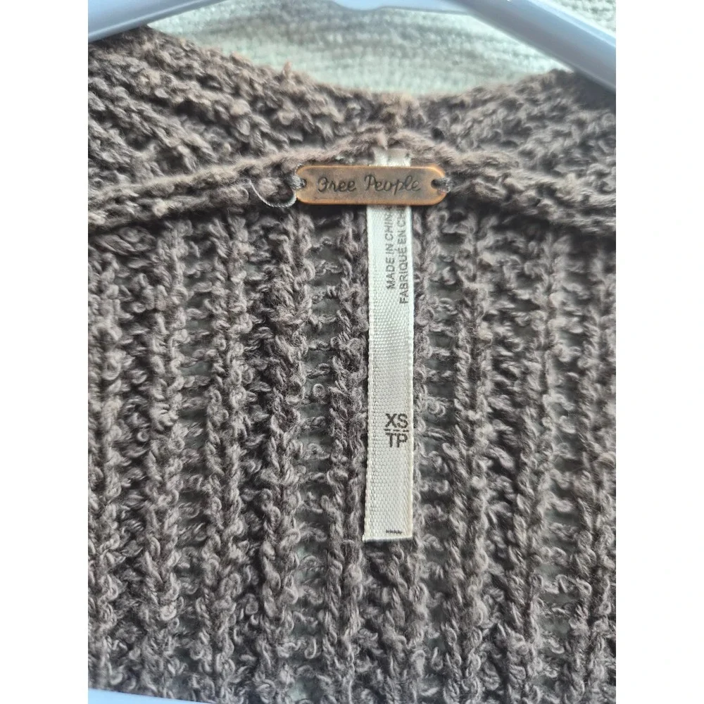 Free People Cardigan Sweater Vest Womens XL Brown Waffle Knit Open Front Winter